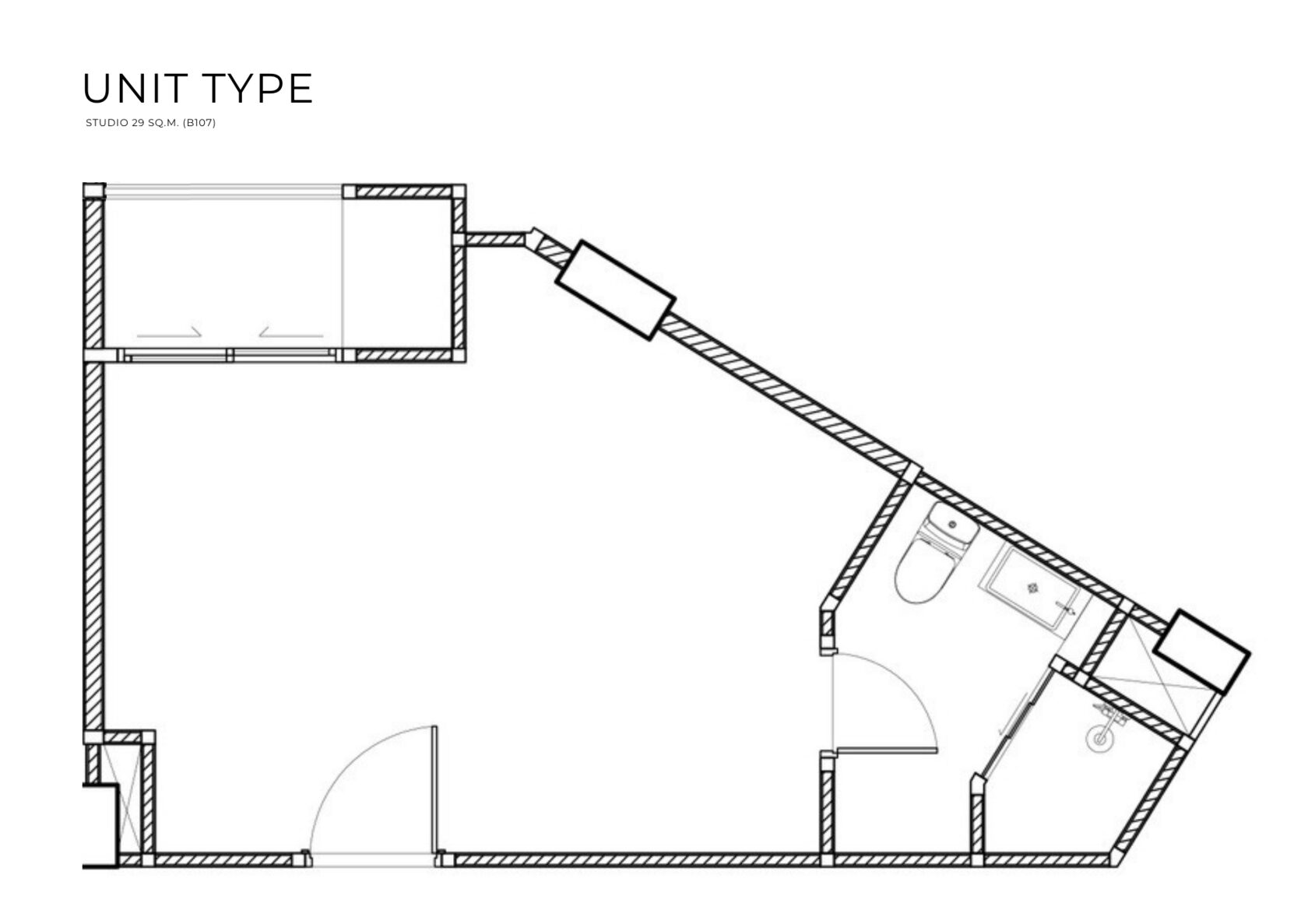Embassy World Pattaya Corner studio floor plan, 29 sqm