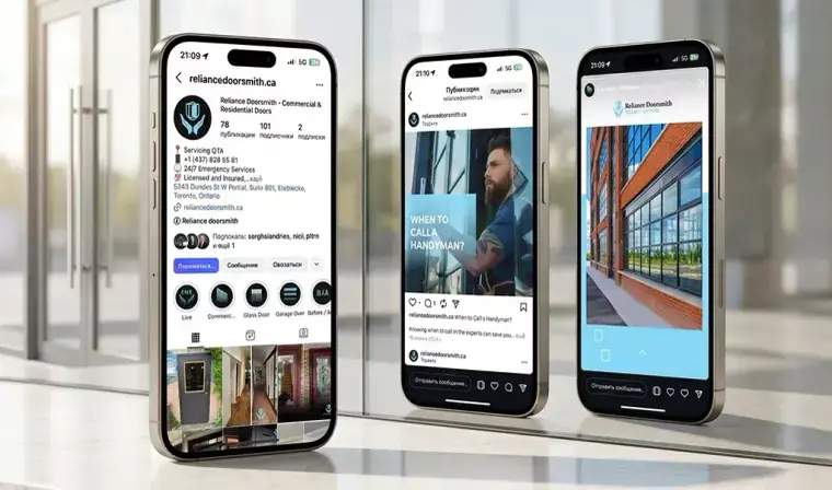 Reliance Doorsmith, door service Instagram project by Thrive Solutions