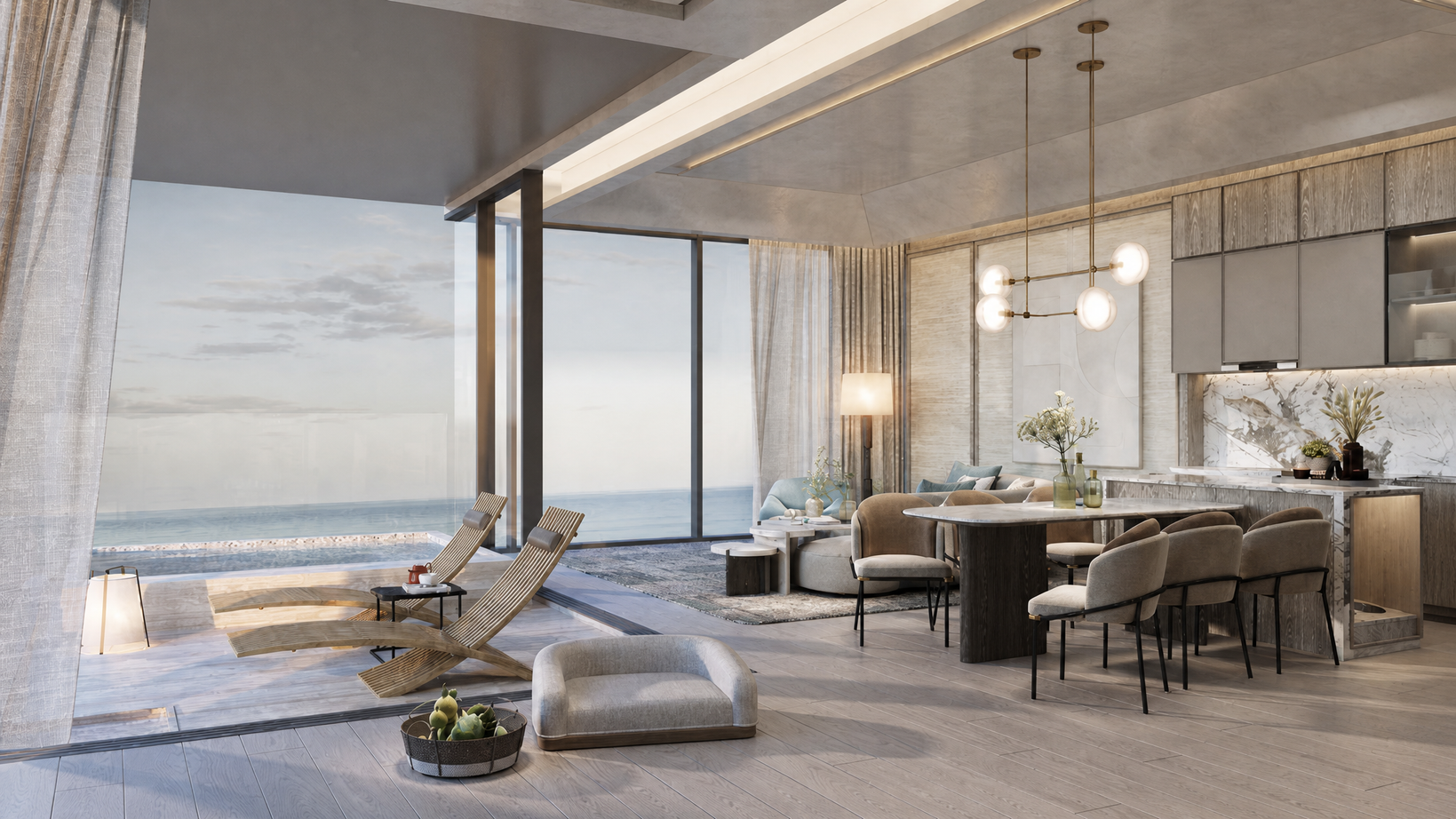 Soondri Wongamat penthouse living room with panoramic sea view
