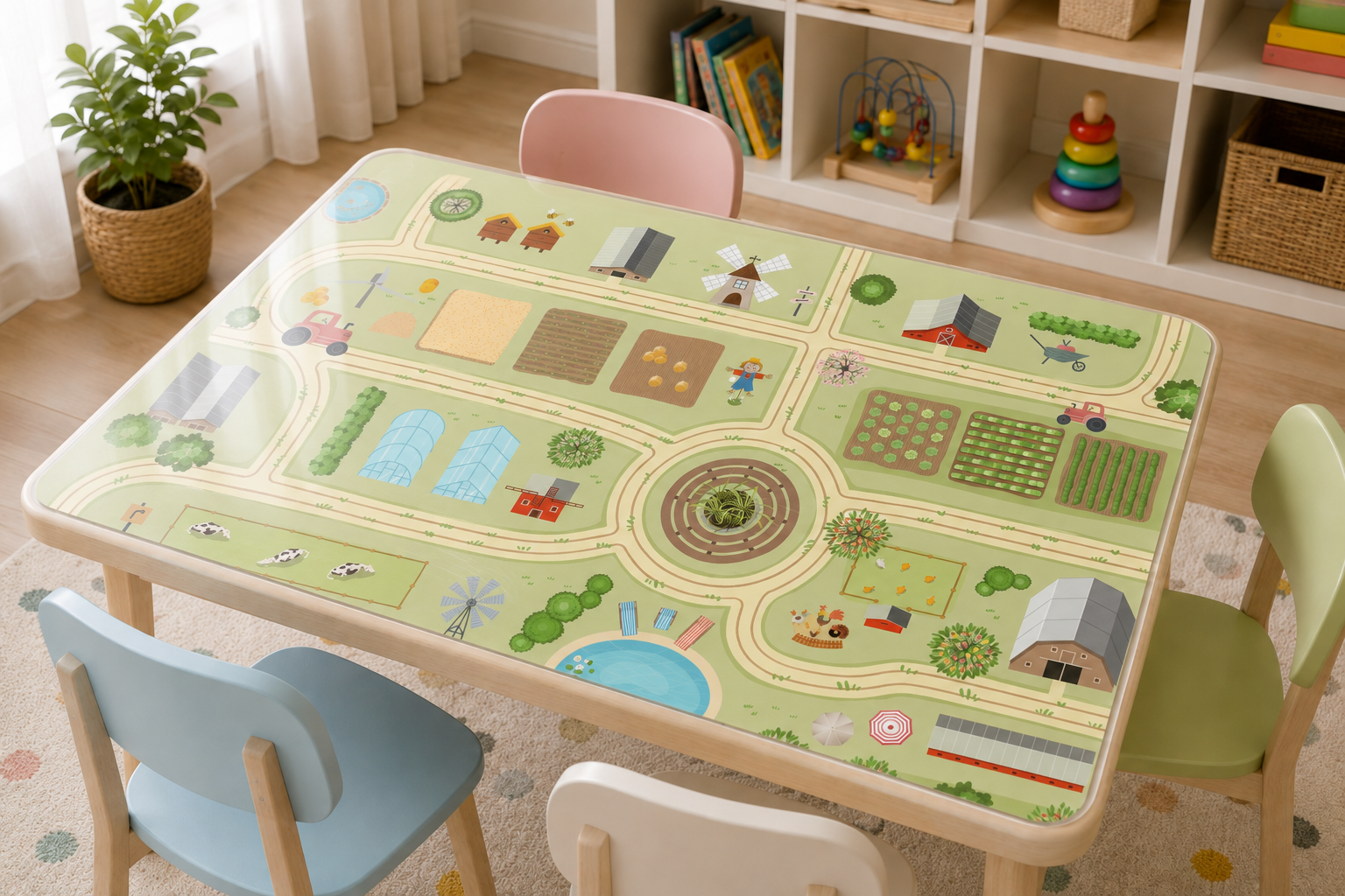 Nappe transparente motif enfant en salle de jeux