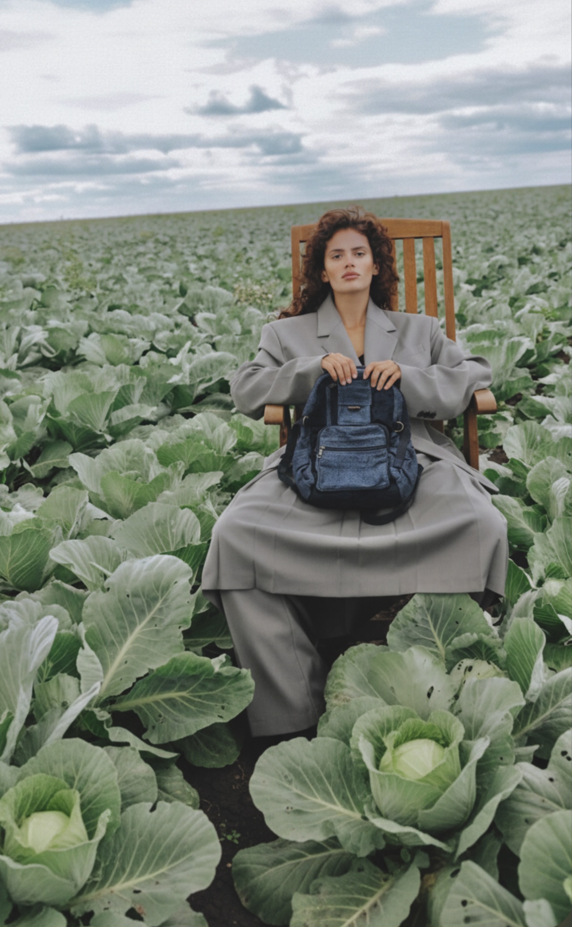 Mujer con mochila de cáñamo BYHEMP en un campo verde