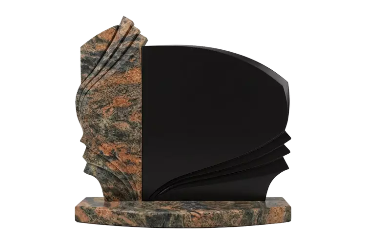 Divvietīgs melna granīta kapu piemineklis krāsā Indian Black ar Indian Aurora stēlu – №KKP60