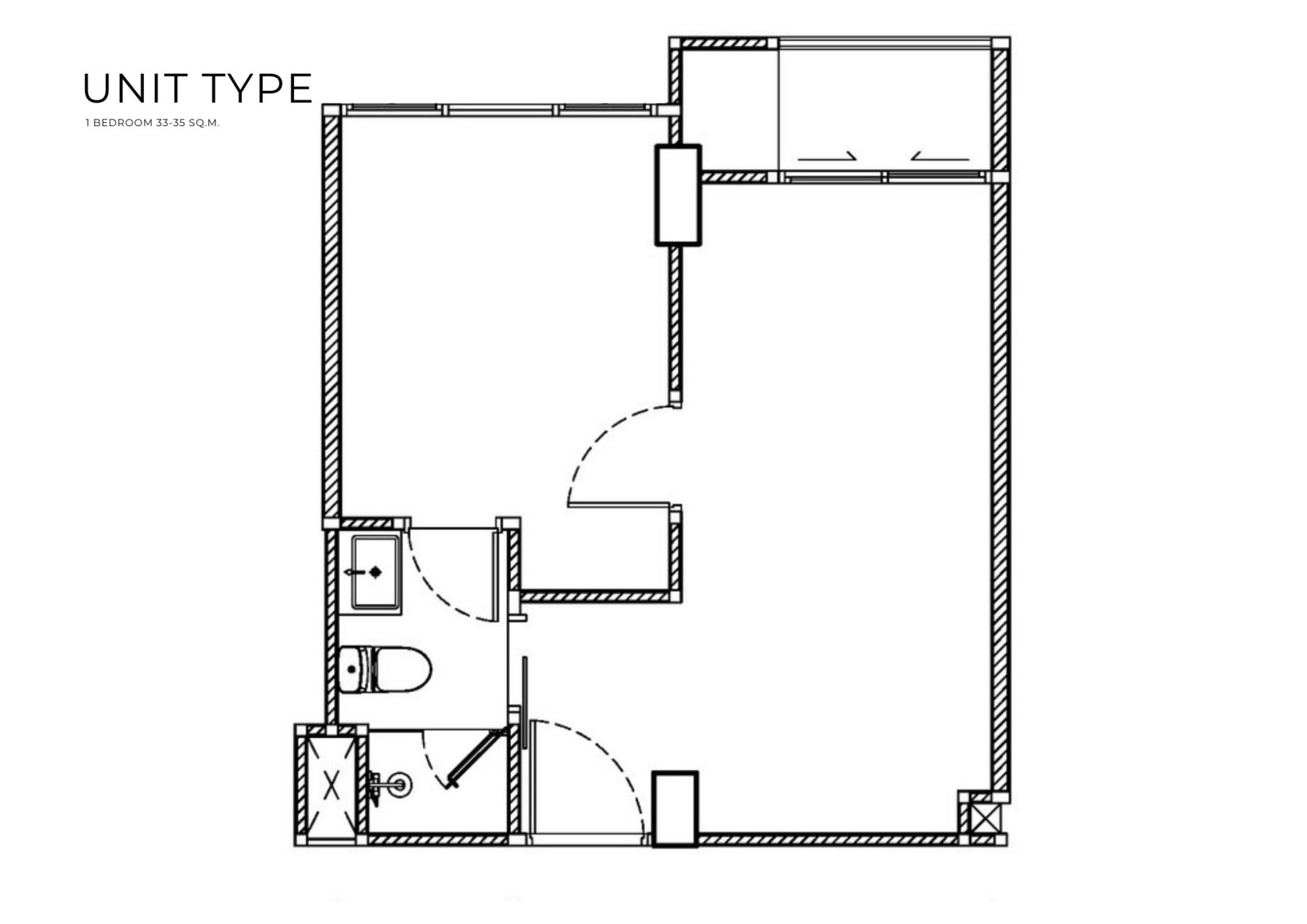 Embassy World Pattaya 1 bedroom floor plan, 33–35 sqm