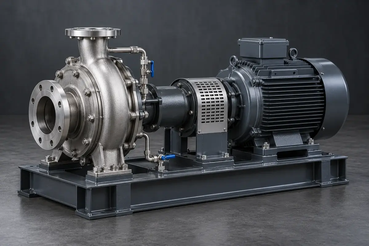 Centrifugal pump with electric motor on a steel baseplate