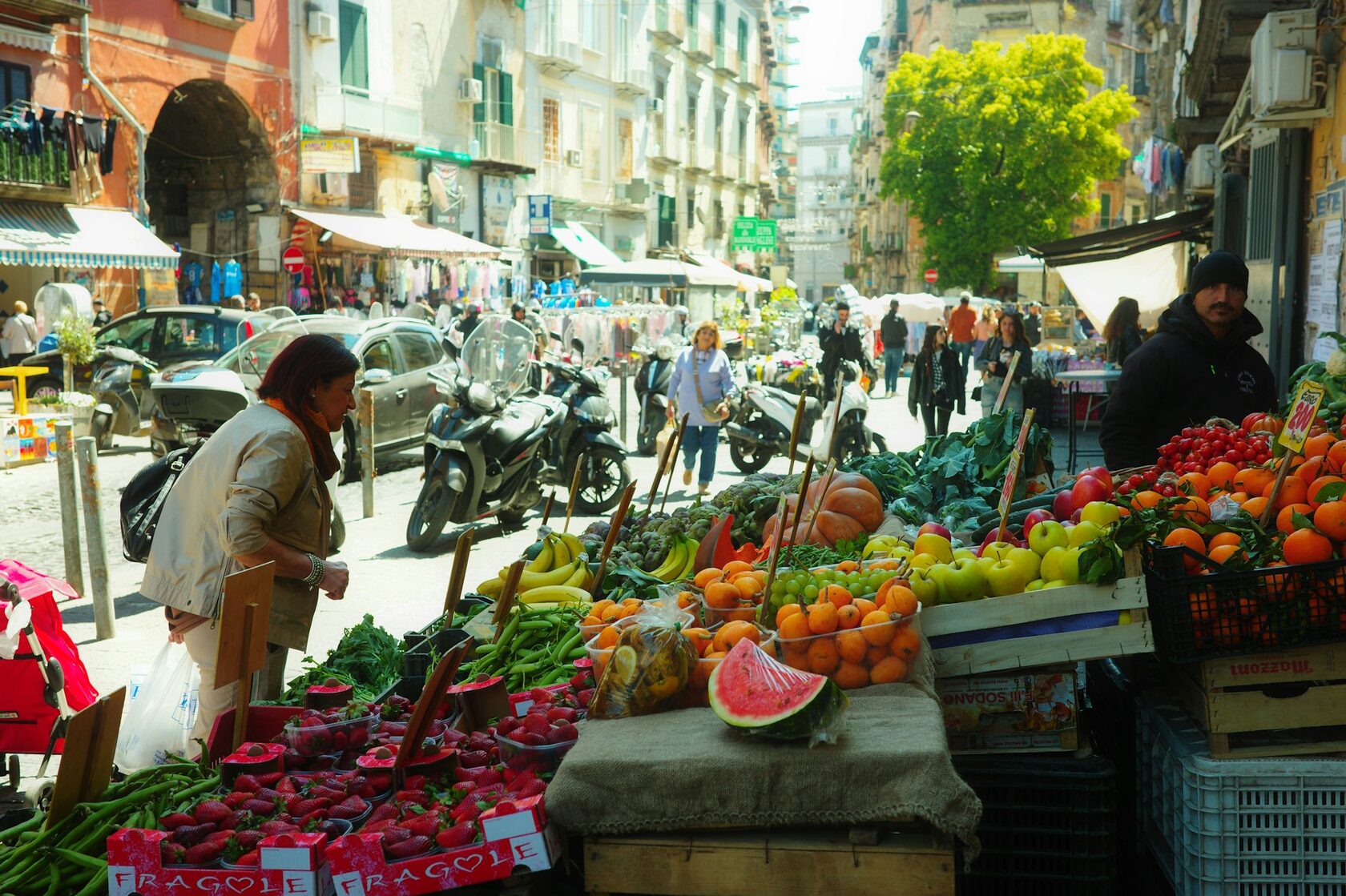 Fresh produce at an outdoor European market