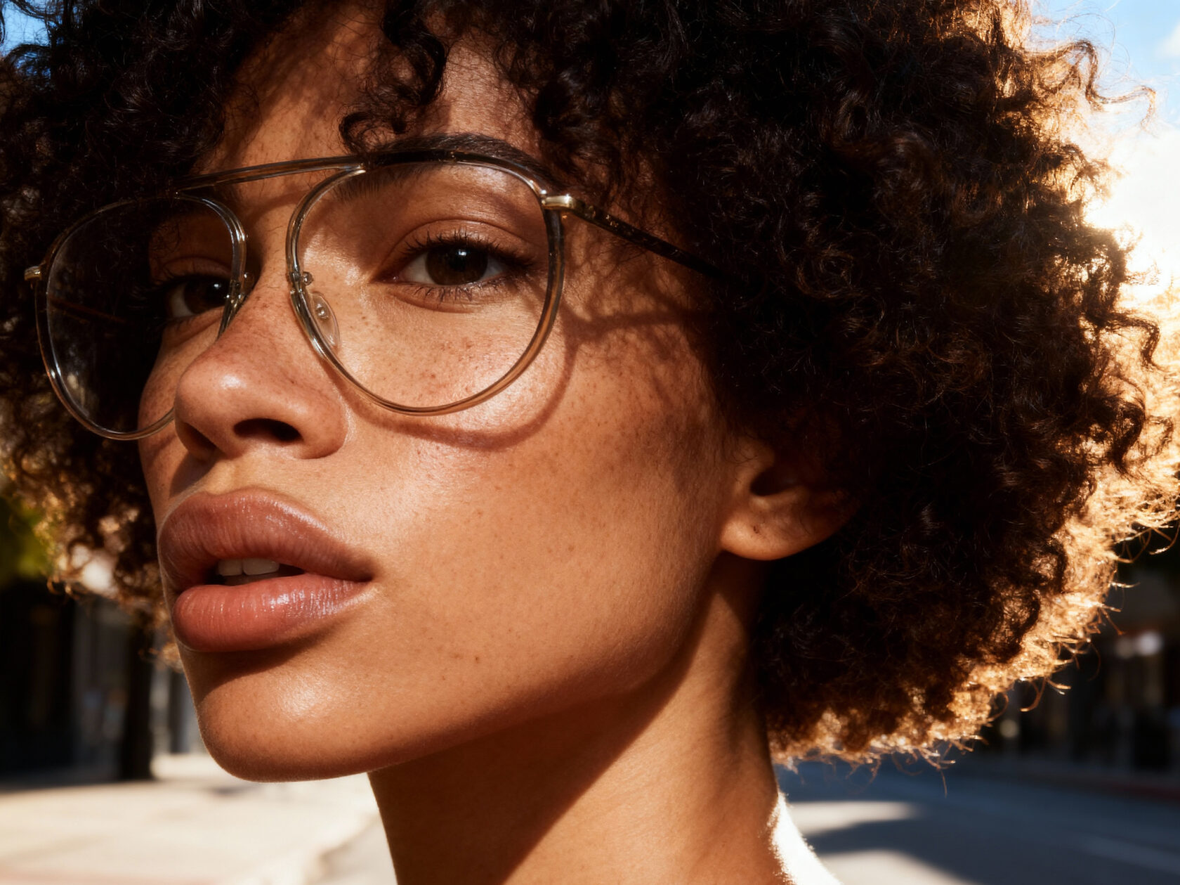AI character eyewear study: turned portrait