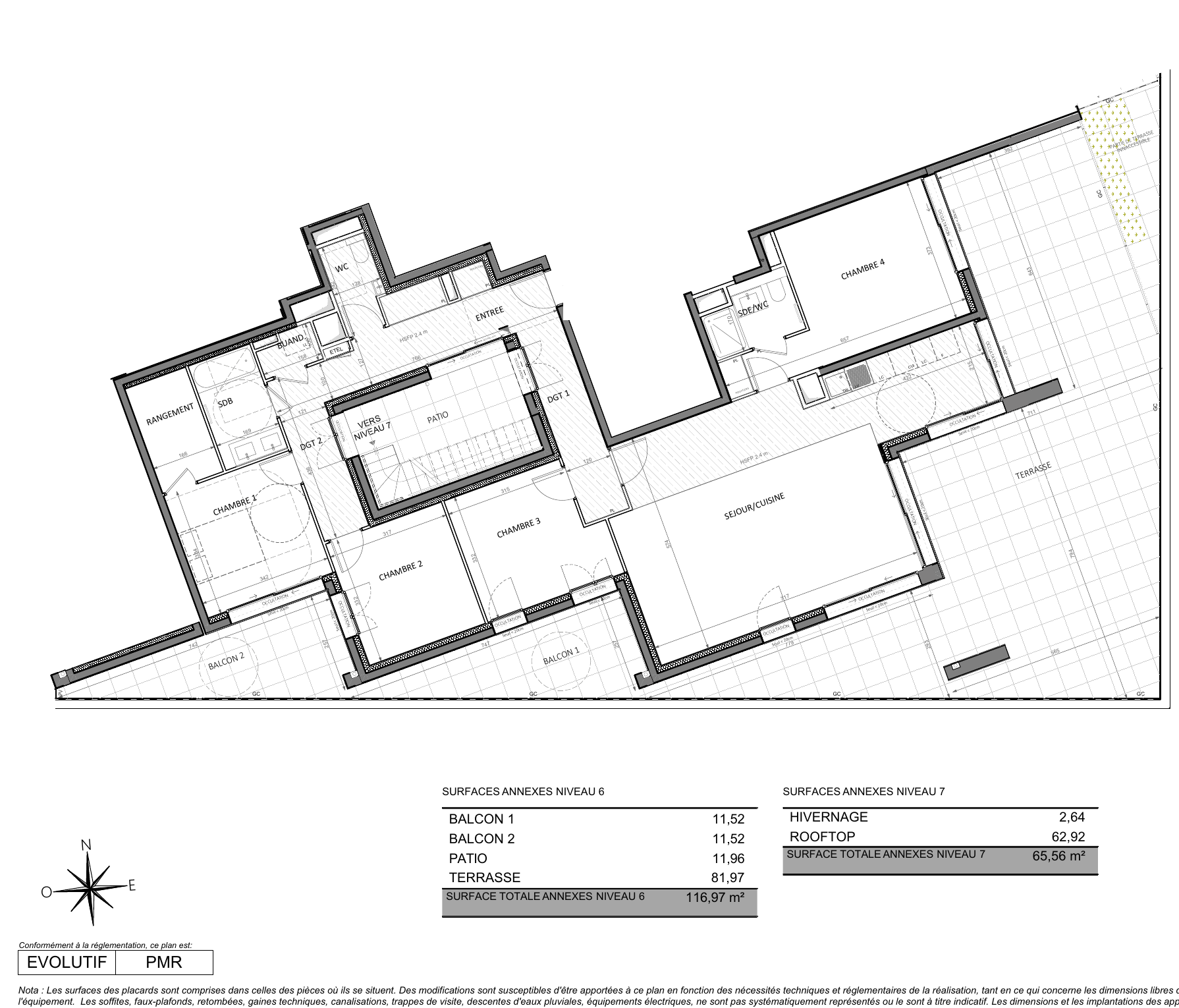 Floor plan of the 136.38 sq m new-build apartment in Roquebrune-Cap-Martin