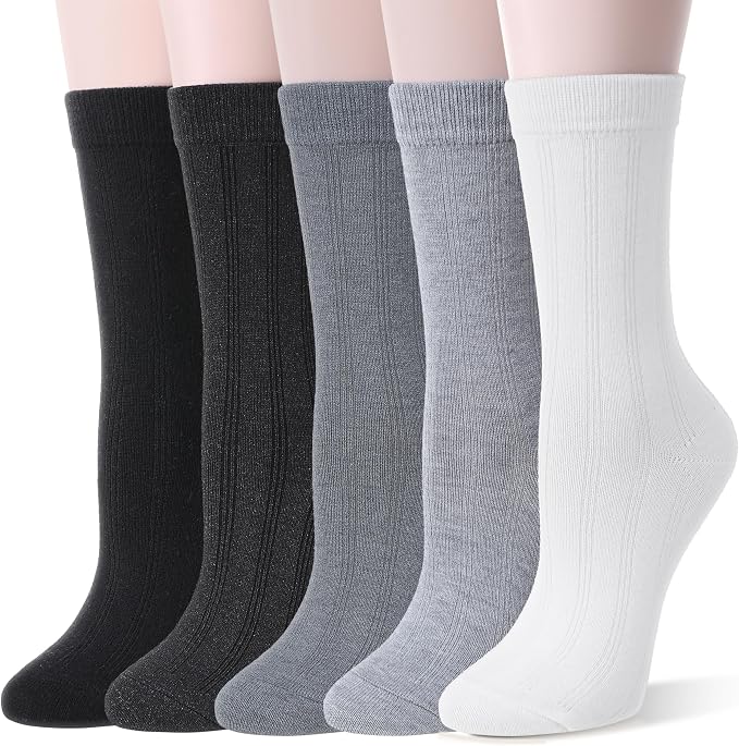 Women's everyday cotton crew socks in cream and beige with stripe trim