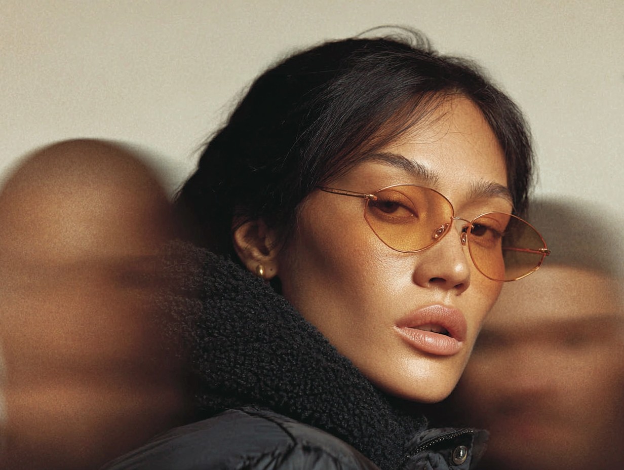 Eyewear visual research study 05: portrait with moving background figures