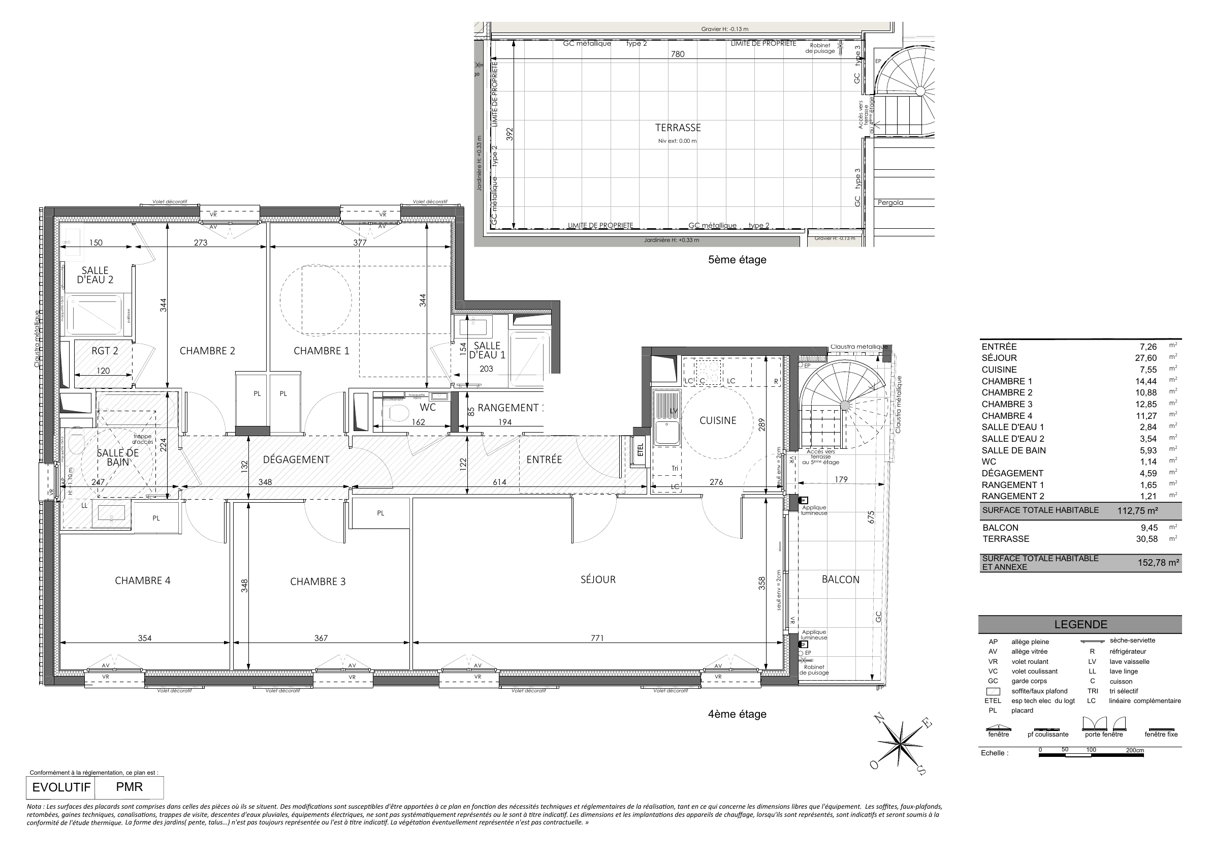 Floor plan of the 112.75 sq m new-build apartment in Beausoleil