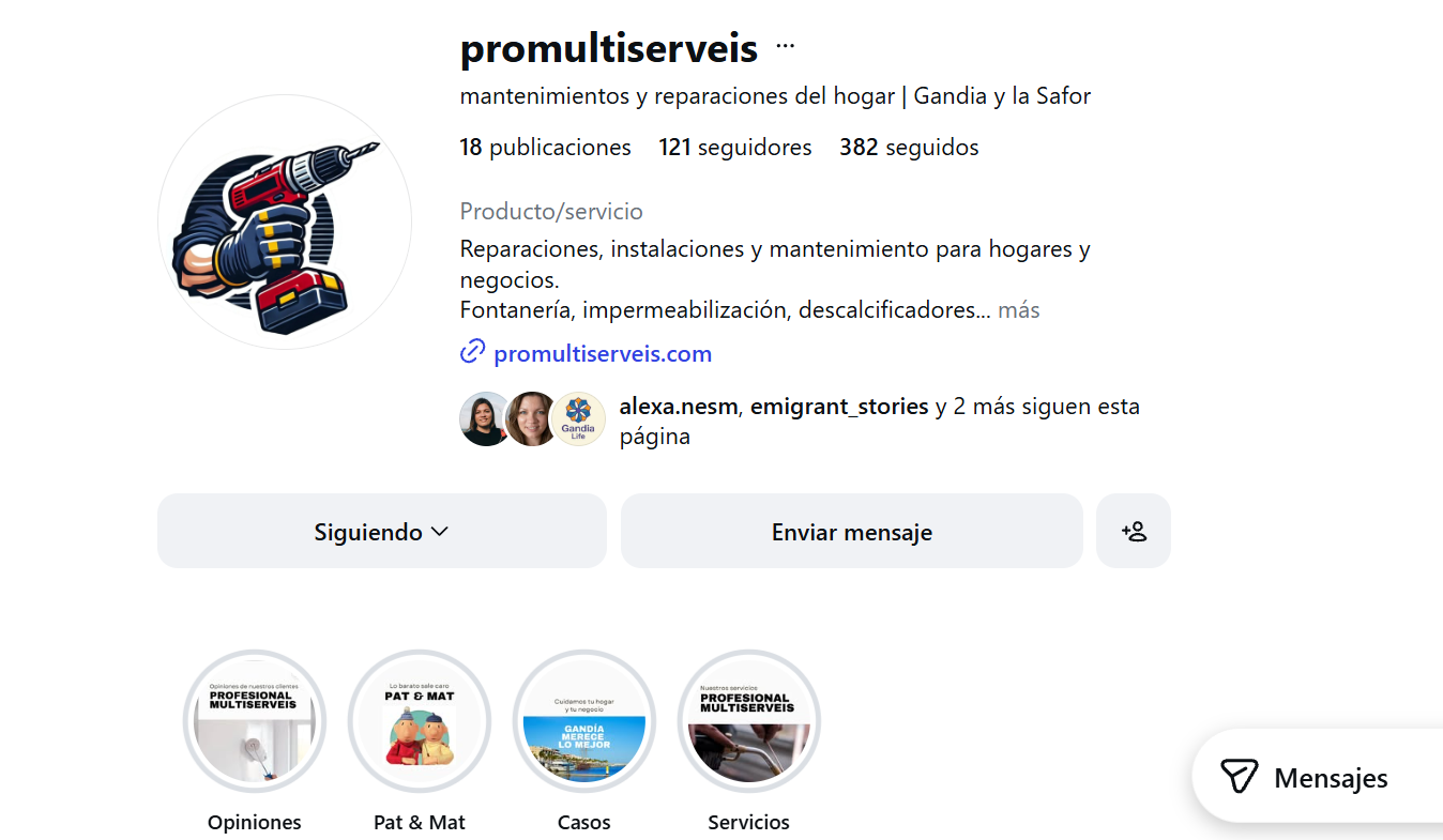 Профиль Pro Multi Serveis в Instagram