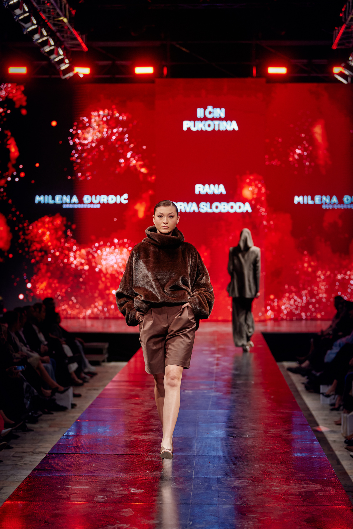 Brown velvet on the red runway