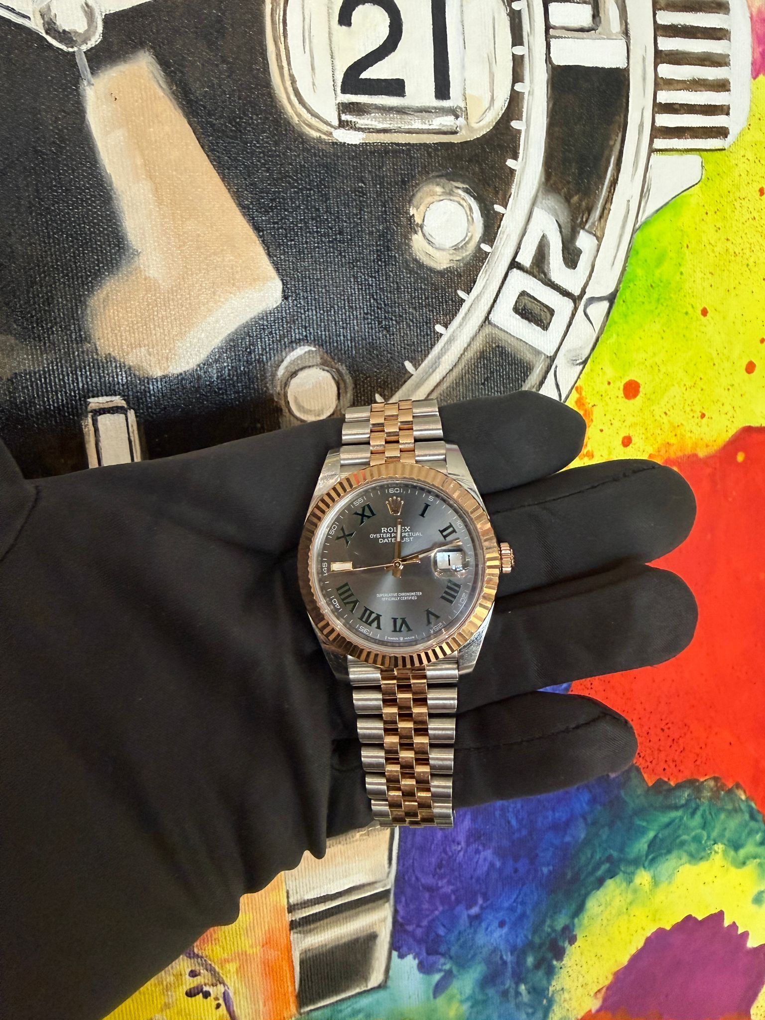 Pre-owned Rolex Datejust in Everose Rolesor with Wimbledon dial on Jubilee bracelet – ChronoMarket Berlin