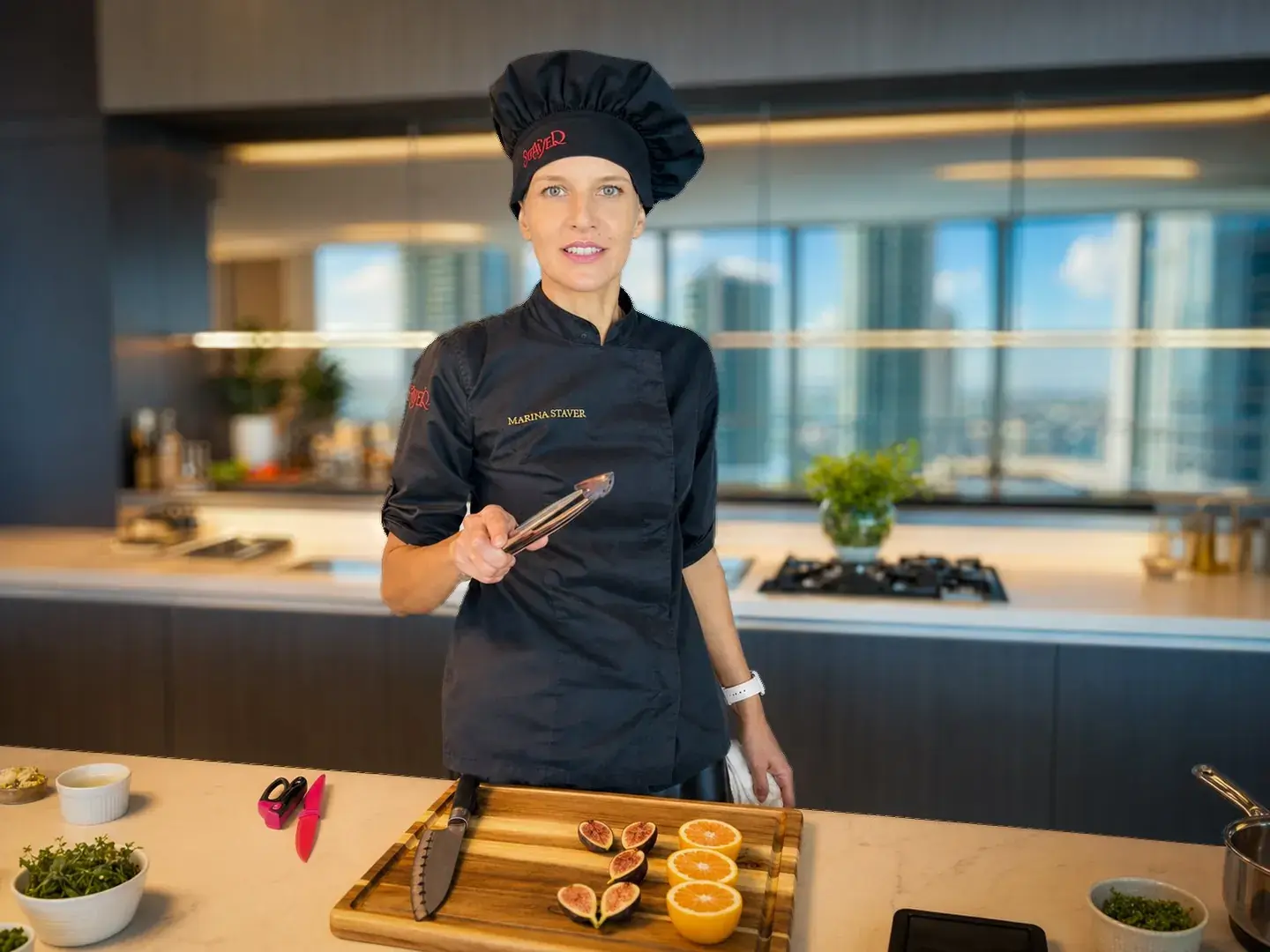 Private chef Marina Staver in a Miami kitchen — request your quote