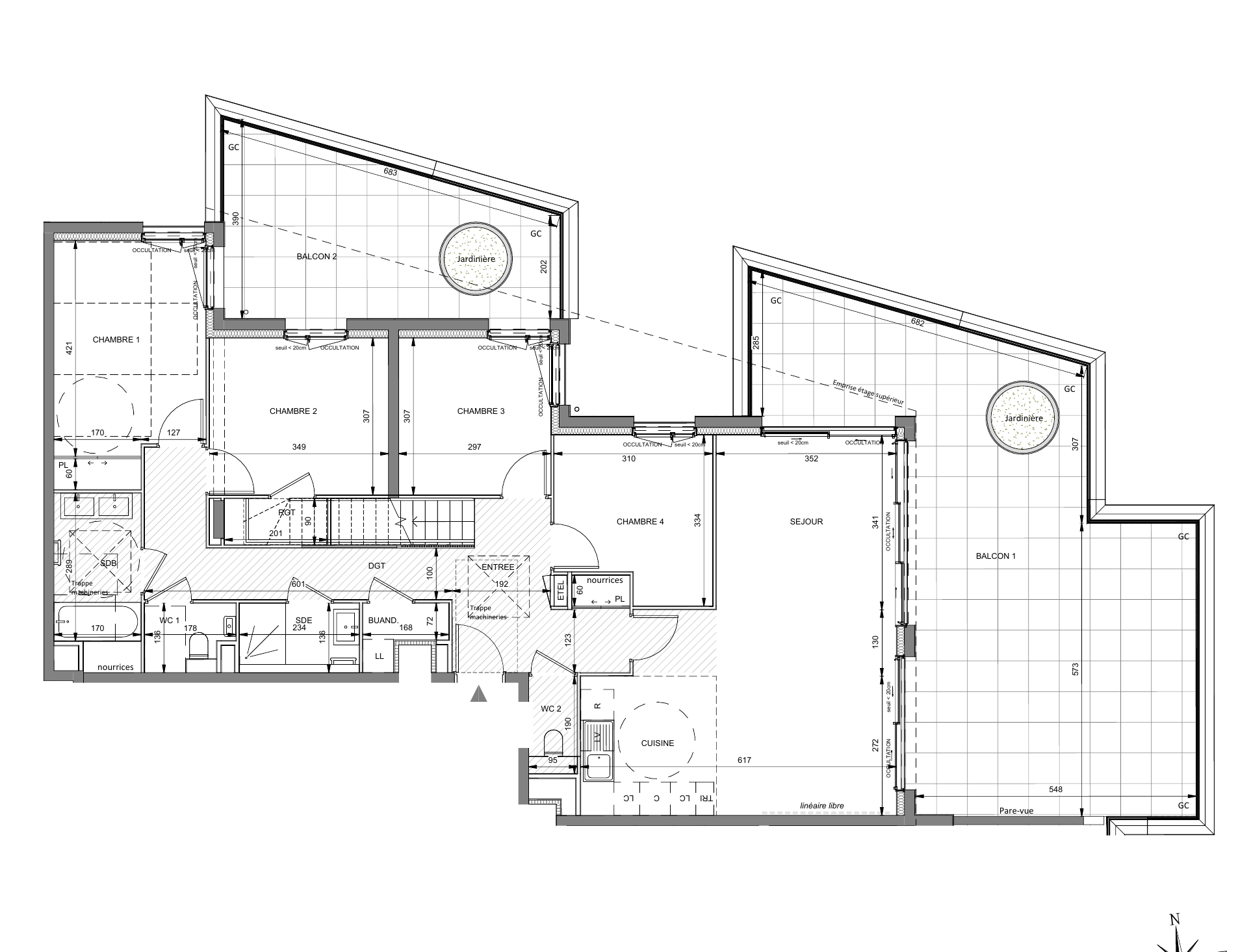 Floor plan of the 109.61 sq m new-build apartment in Roquebrune-Cap-Martin