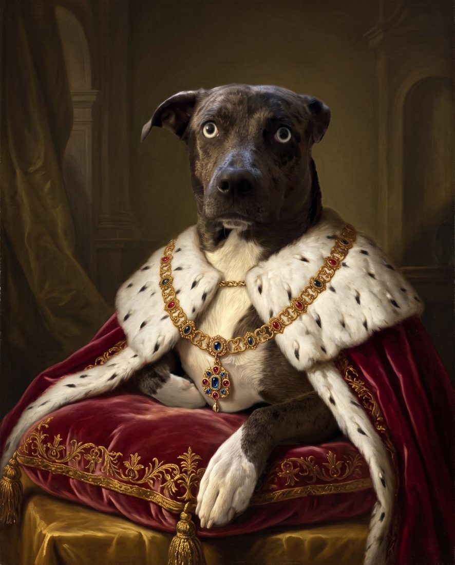 Royal style portrait of a brindle dog