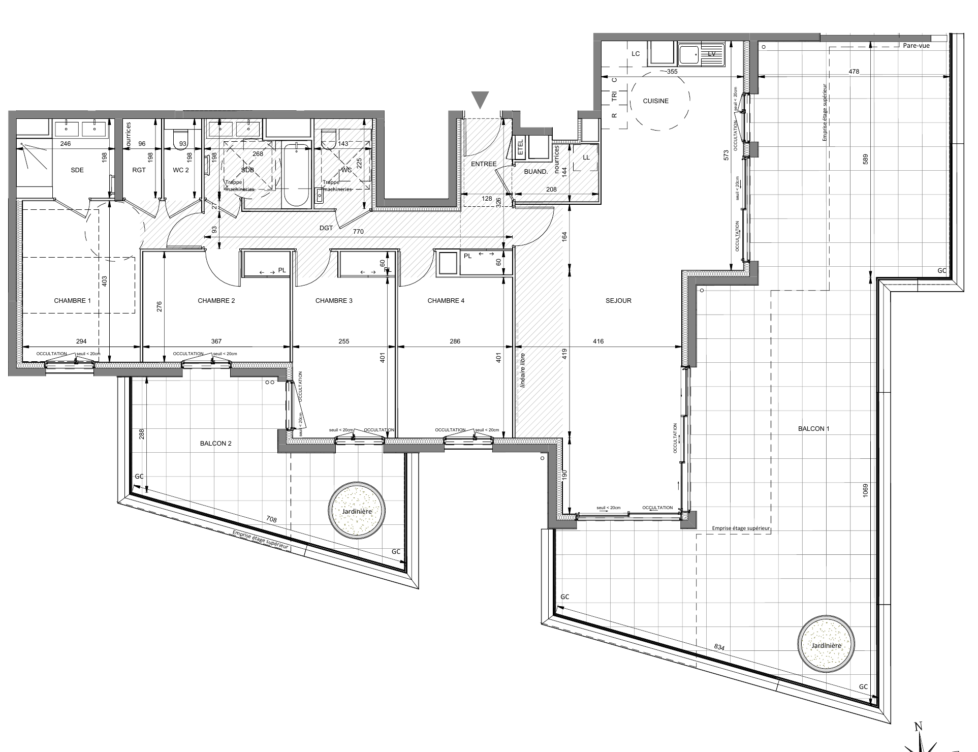 Floor plan of the 123.84 sq m new-build apartment in Roquebrune-Cap-Martin