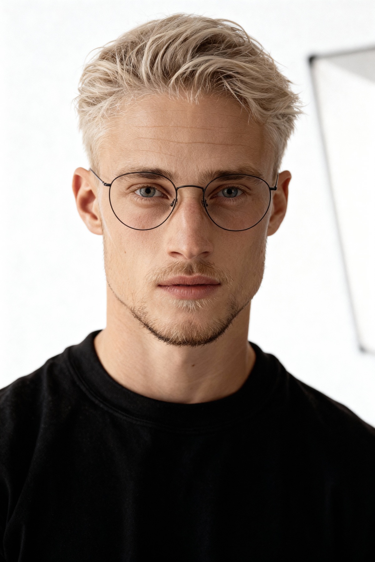 AI character study in a light studio setting
