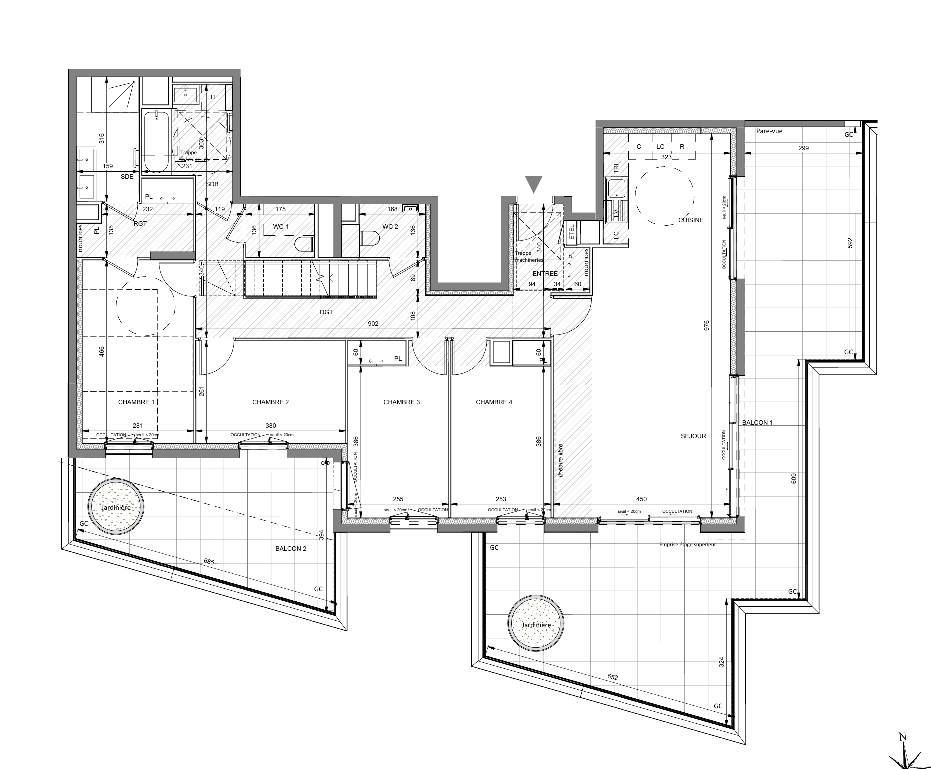 Floor plan of the 121.04 sq m new-build apartment in Roquebrune-Cap-Martin