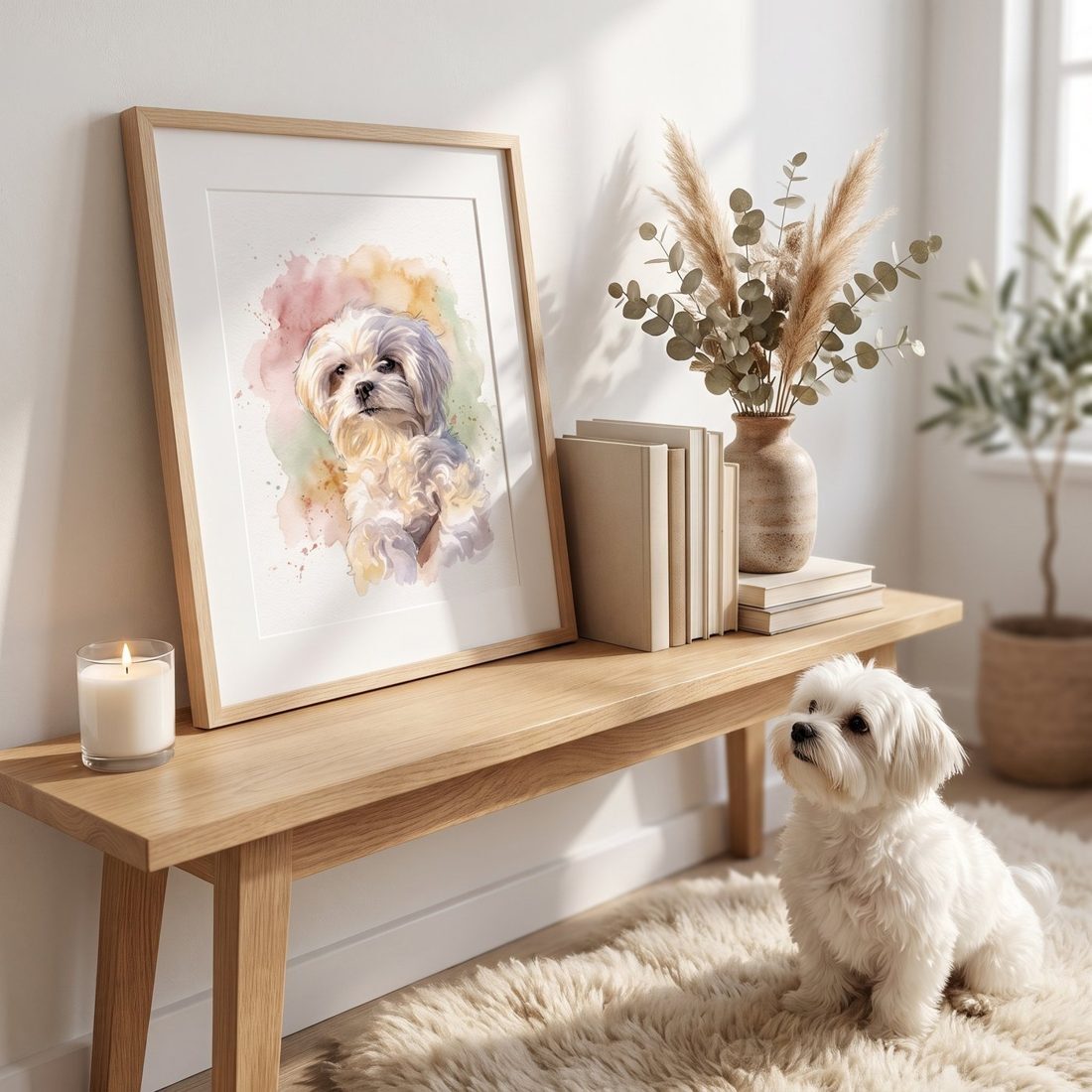 Framed print on a shelf