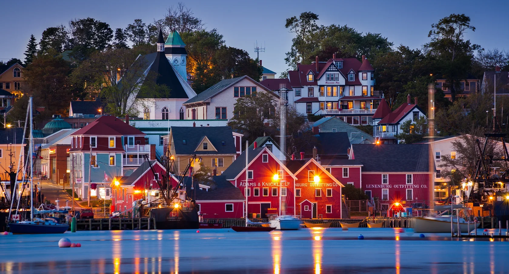 Colourful waterfront buildings in Nova Scotia.