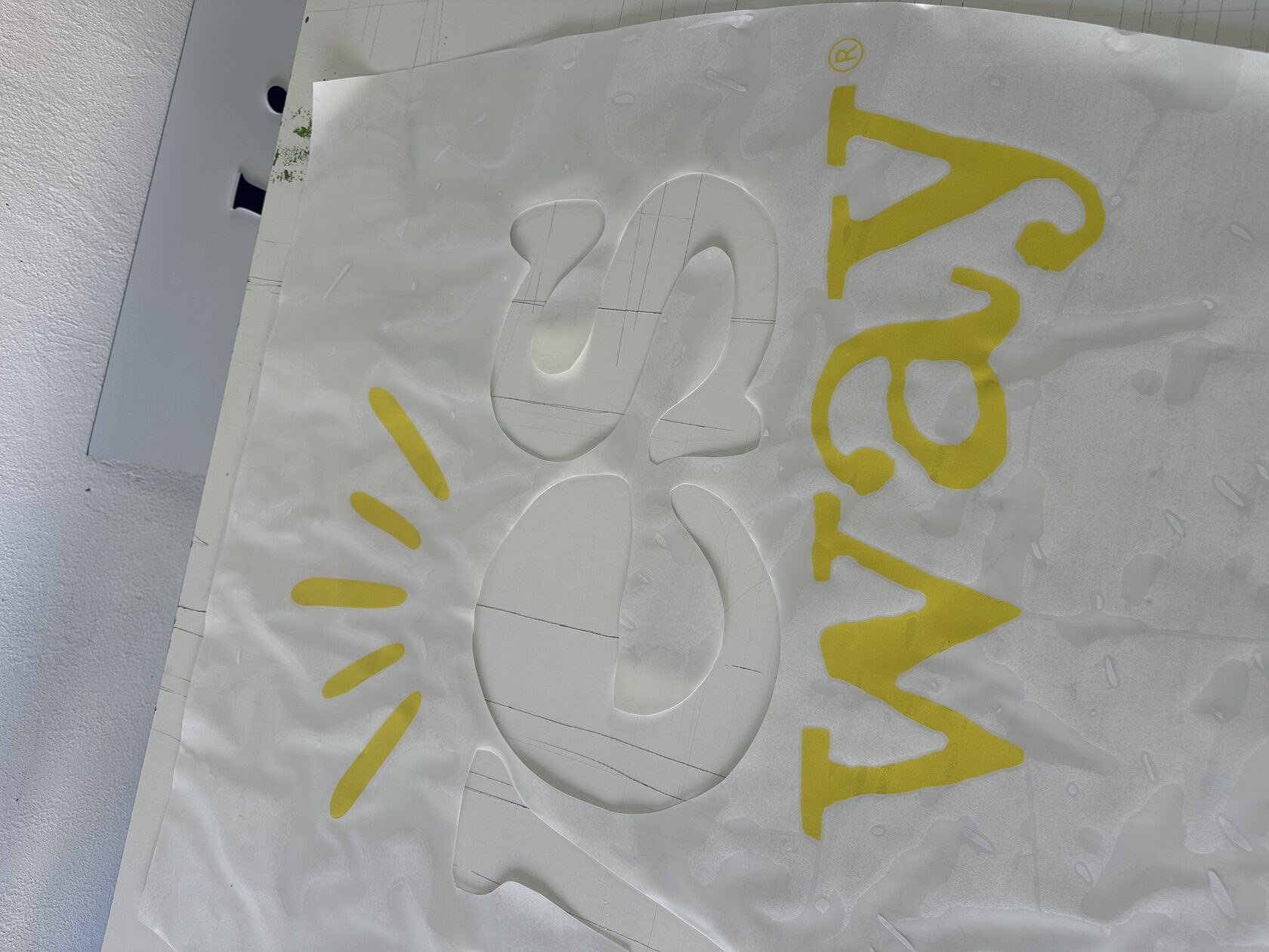 Yesway lettering and ray layout template used during logo fabrication
