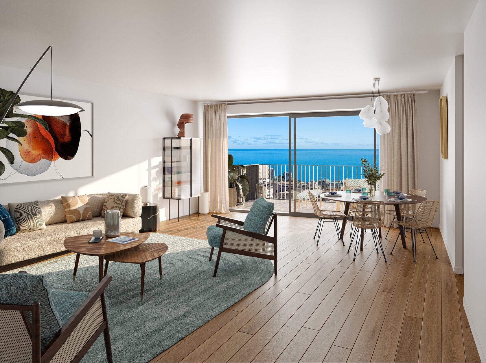 Contemporary living room in a new-build apartment in Beausoleil