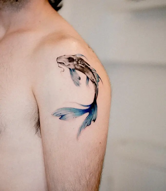 Fish with a blue watercolour tail