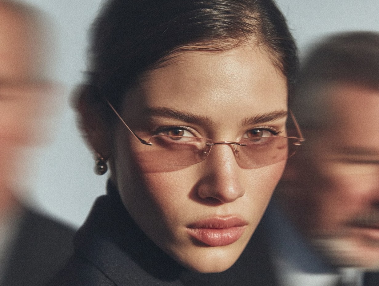Eyewear visual research study 02: portrait with moving background figures