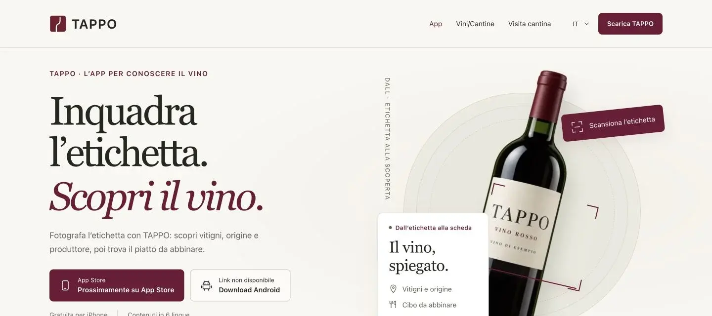 Schermata del sito TAPPO