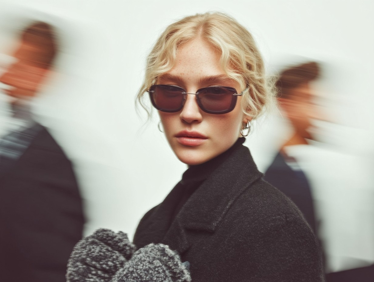 Eyewear visual research study 06: portrait with moving background figures