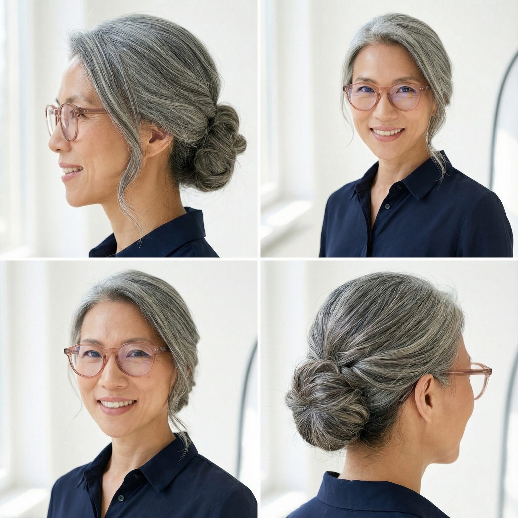 AI character with integrated eyewear shown from several viewpoints
