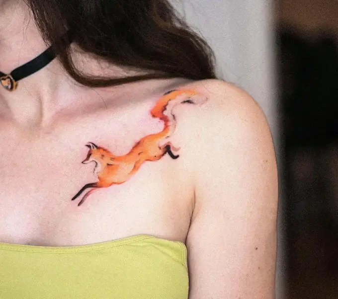 Leaping watercolour fox
