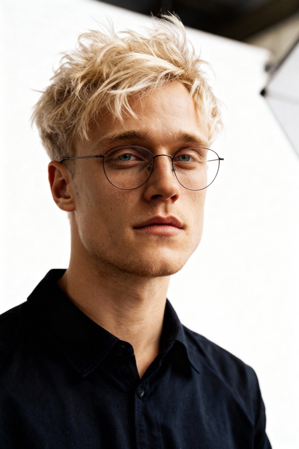 AI character study in a light studio setting