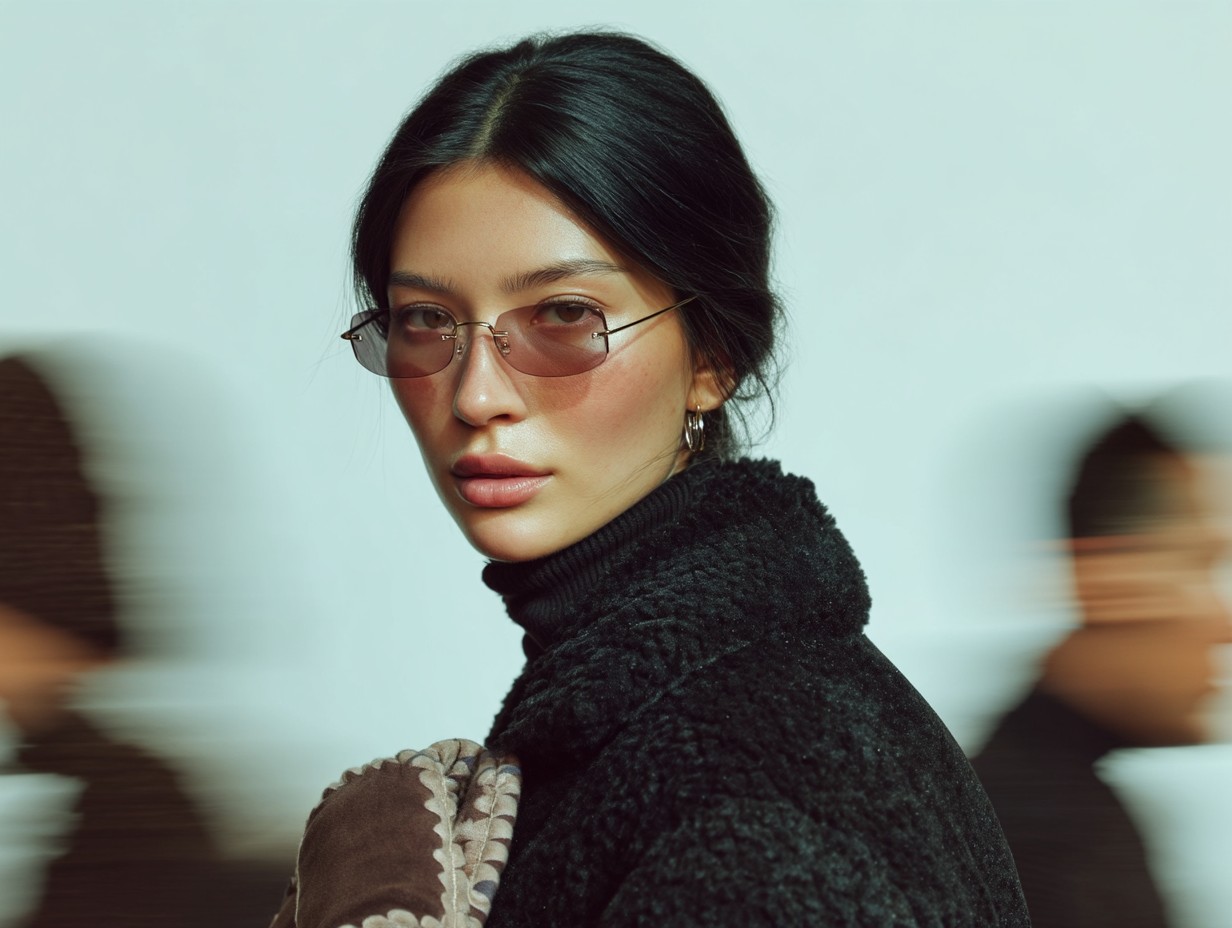 Eyewear visual research study 03: portrait with moving background figures