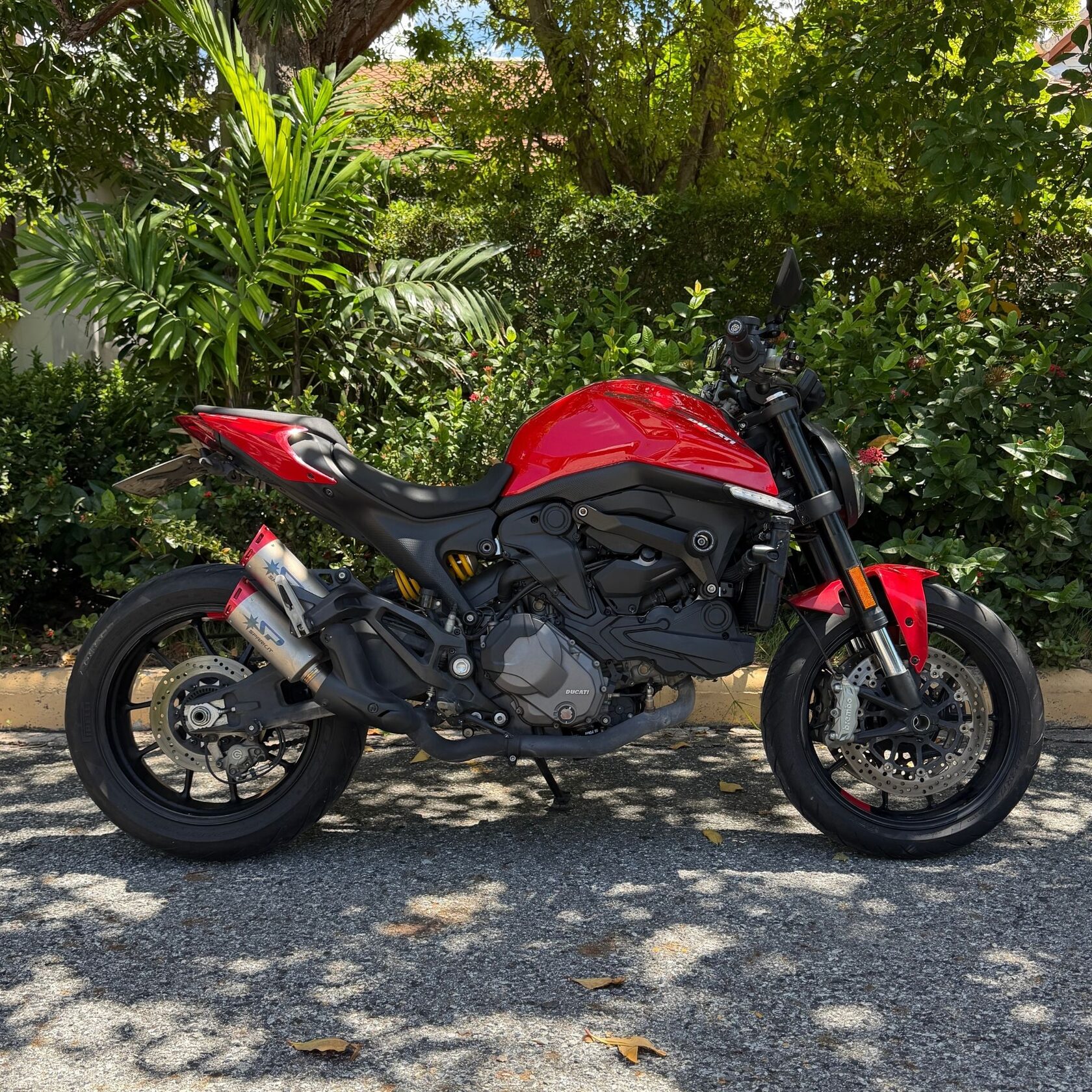 Red Ducati Monster 937 with Spark exhaust for rent in Pattaya, Thailand