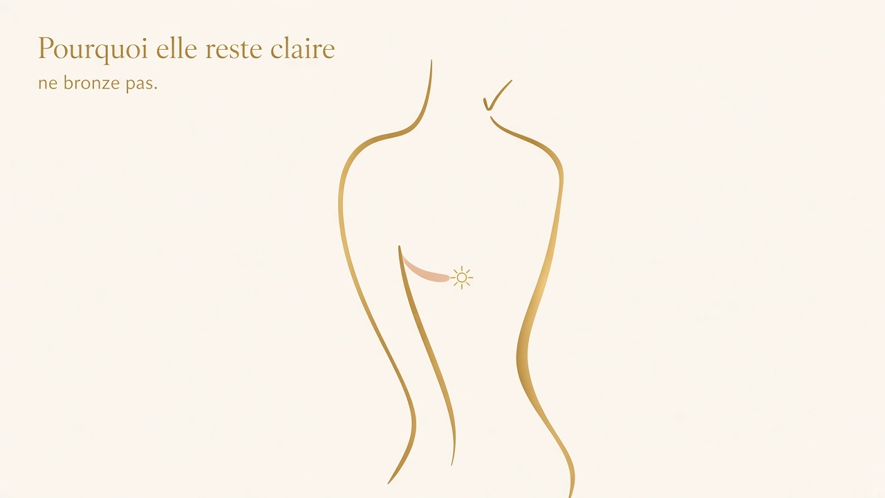 Pourquoi la ligne reste claire : elle ne bronze pas comme la peau autour