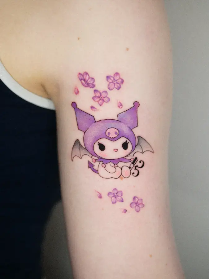 Purple character with flowers