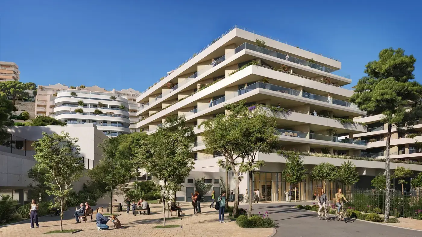 Landscaped park within a residential setting in Carnolès