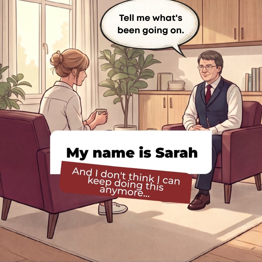 Comic panel: a woman talks to a lawyer