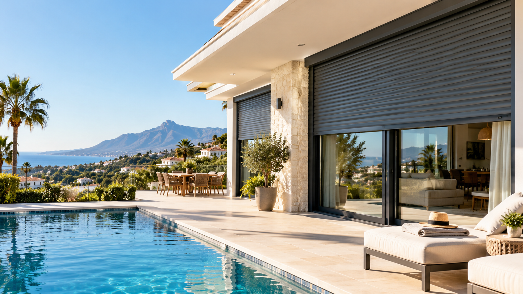 Luxury villa with roller shutters overlooking the Mediterranean on the Costa del Sol