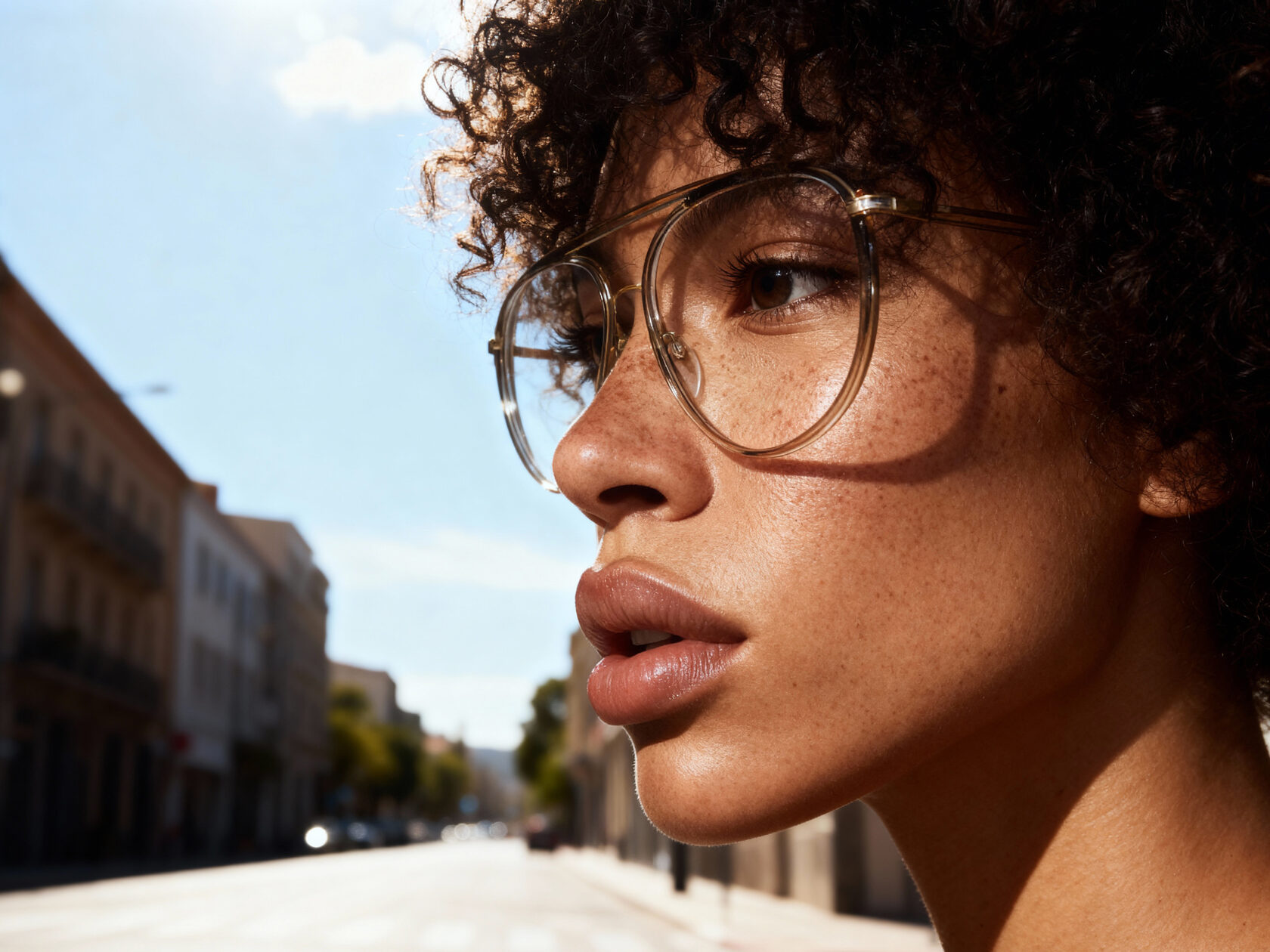 AI character eyewear study: profile view