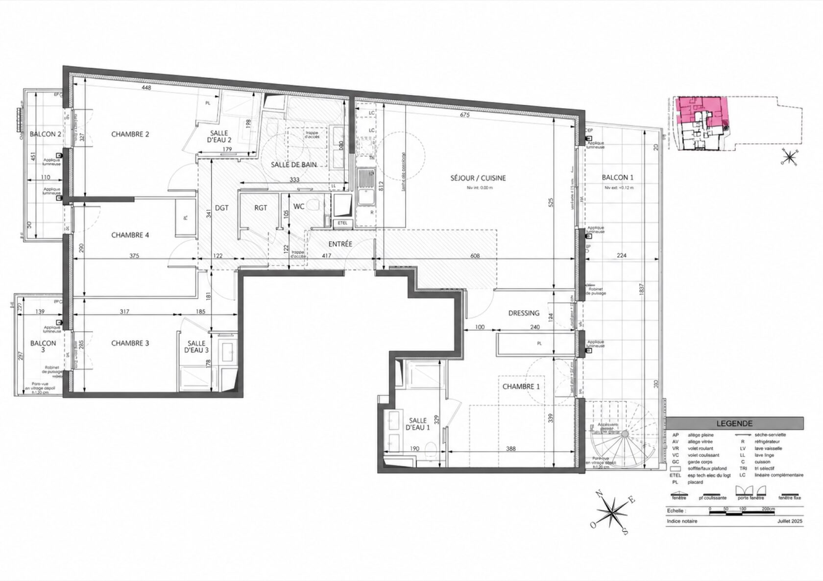 Main-level floor plan of the apartment on the 5th floor