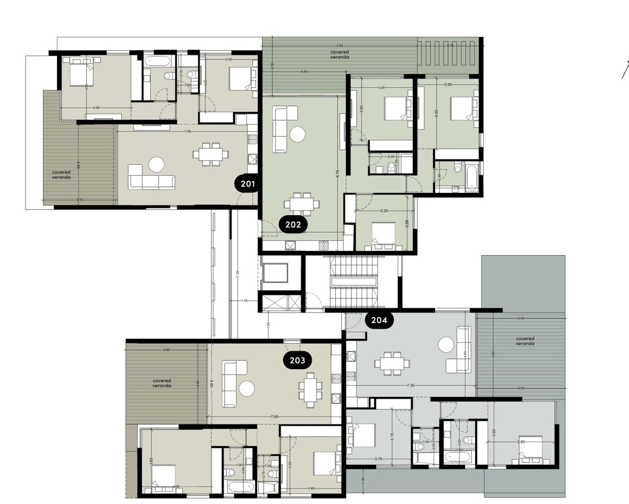 Drugie piętro: apartament 201 i sąsiednie lokale
