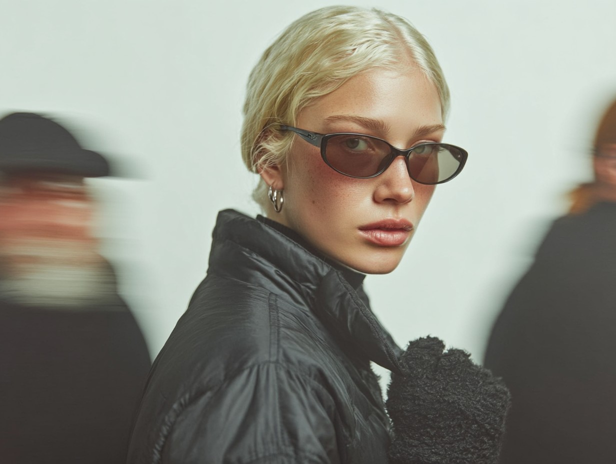 Eyewear visual research study 04: portrait with moving background figures