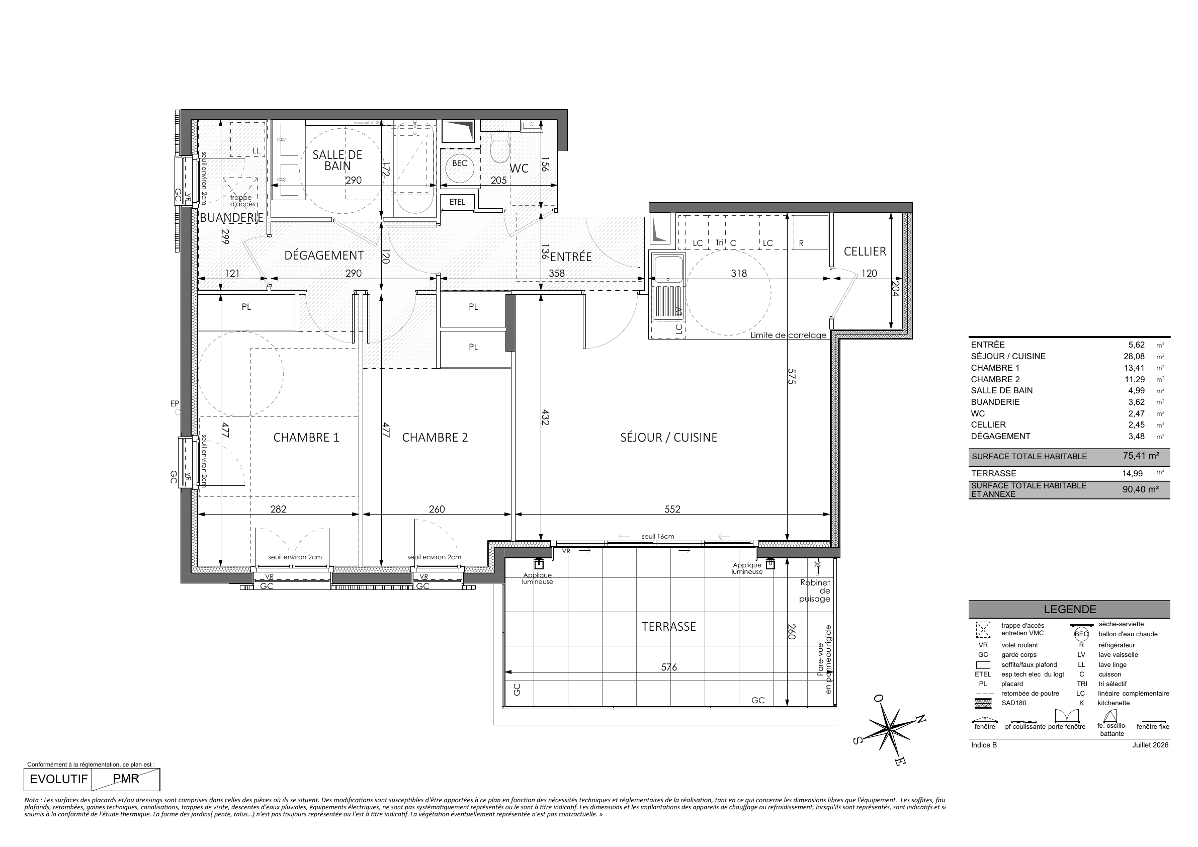 Floor plan of the 75.41 sq m new-build apartment in Beausoleil