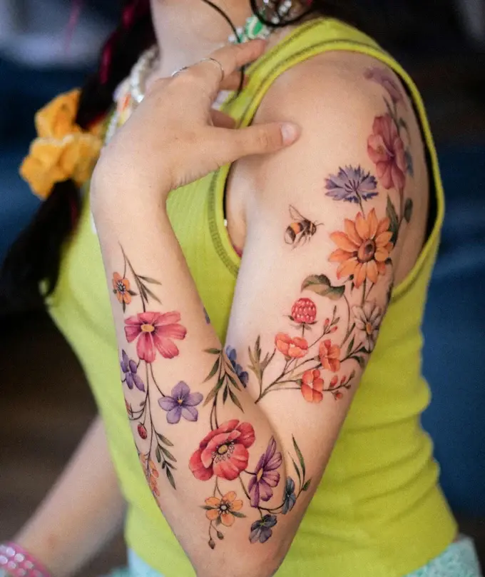 Floral sleeve with a sunflower