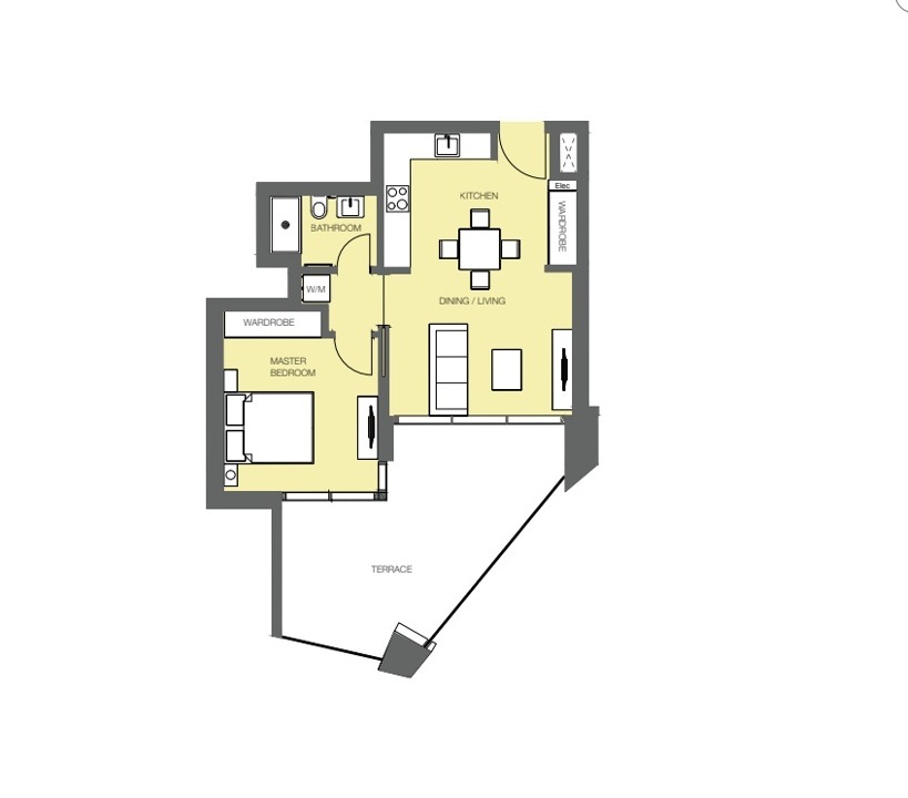 Przykładowy apartament z 2 sypialniami: typ 2, piętra 1–7