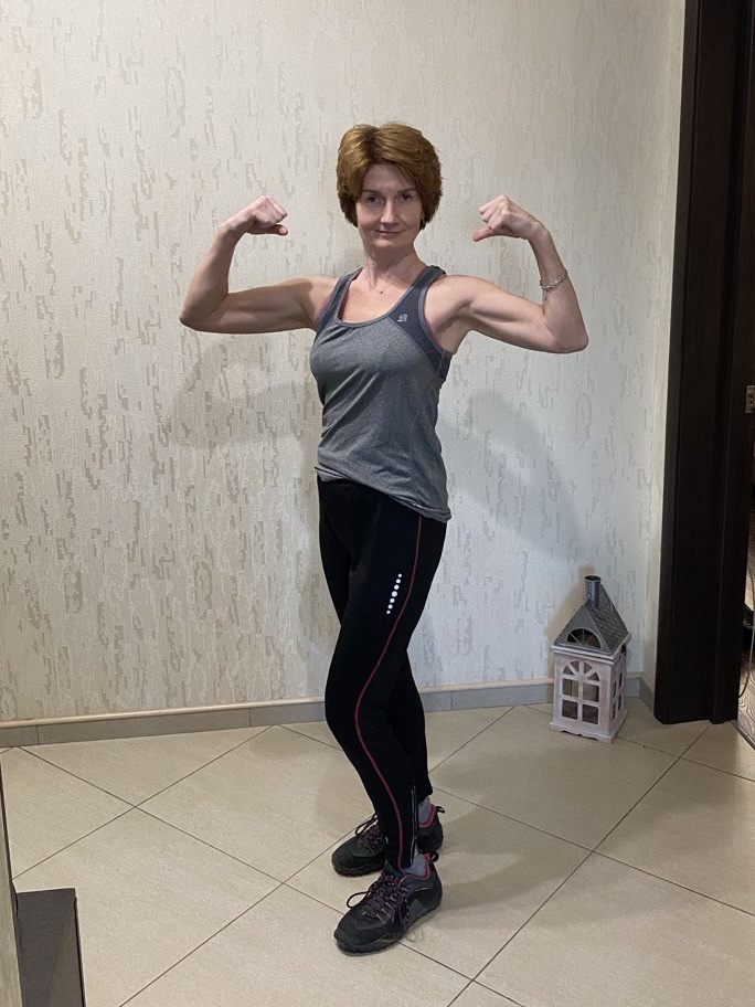 A later original photograph of Anastasiia’s sister in exercise clothing