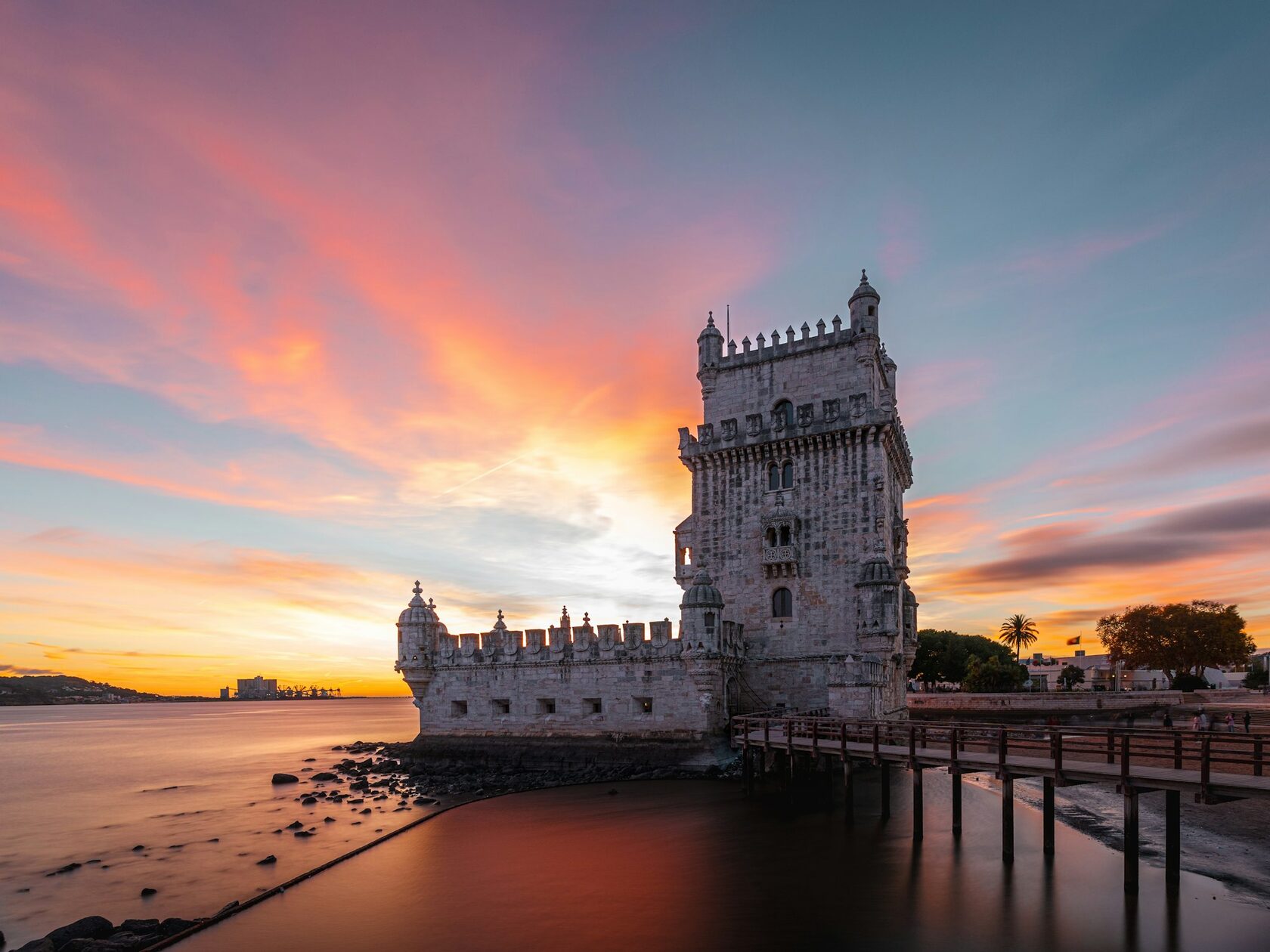 The Tower of Belém on the Tagus River at sunset
